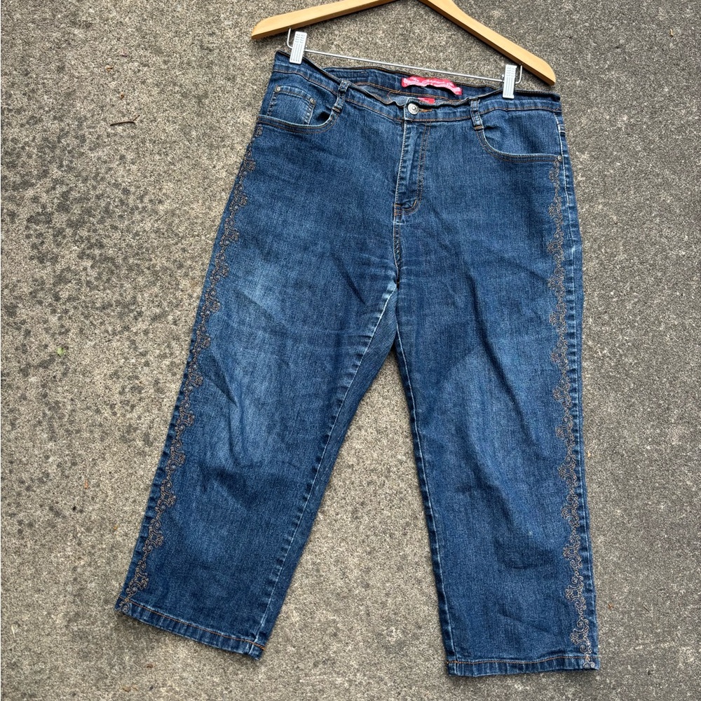 COS Blue Relaxed Jeans Medium Wash, embellished jeans, hippie boho pants, capri